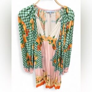 Antonio Melani: Silky Fruit & Checkerboard Print Dress